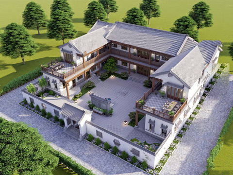 新中式乡村民房 民宿建筑su模型