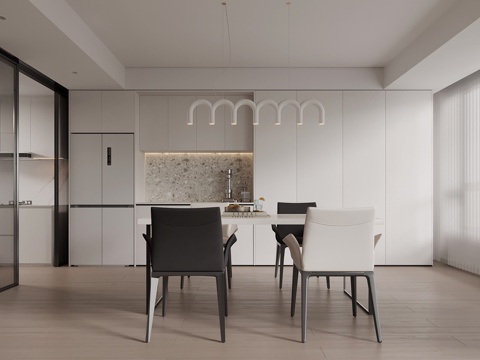 现代餐厅 餐边柜 餐桌椅su模型