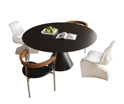 现代圆形餐桌椅 餐椅 圆形餐桌 单椅su模型