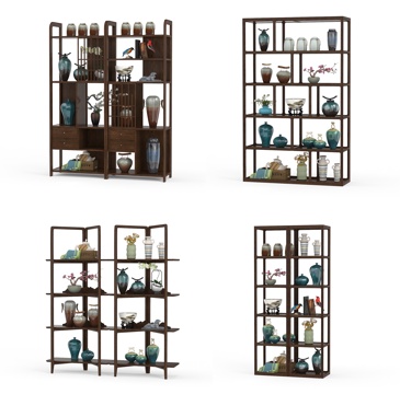  中式装饰架 博古架 饰品 组合3d模型 