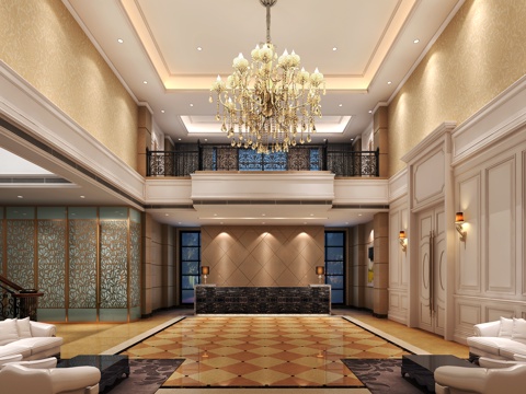  现代大堂 水晶吊灯 壁灯台灯 现代沙发茶几 新中式屏风3d模型 