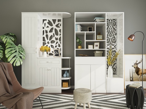  现代实木多功能鞋柜装饰柜组合3D模型3d模型 