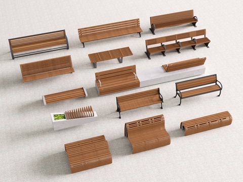 现代户外椅 景观椅 公园椅 长条凳su模型