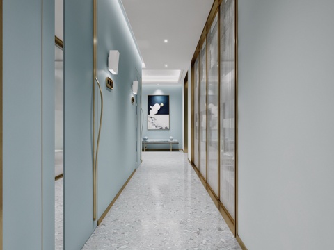  北欧美容院过道3d模型 