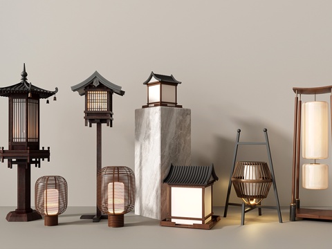 新中式落地灯 景观灯 草坪灯 庭院灯 户外灯su模型