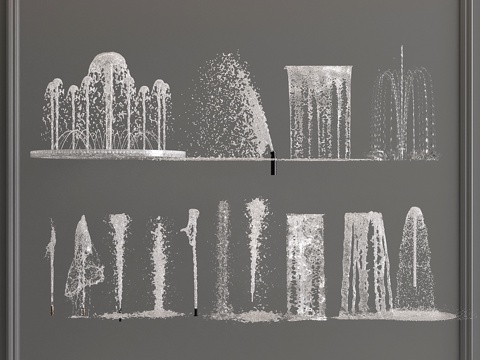  现代水幕瀑布 跌水 喷泉 流水 水景3d模型 
