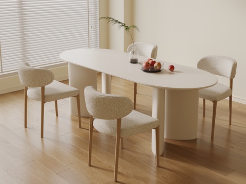 现代奶油风餐桌椅su模型