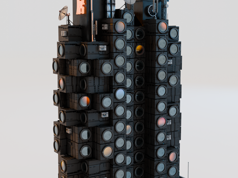 赛博朋克建筑 科幻建筑 商业街建筑 工业建筑 城市街道建筑su模型