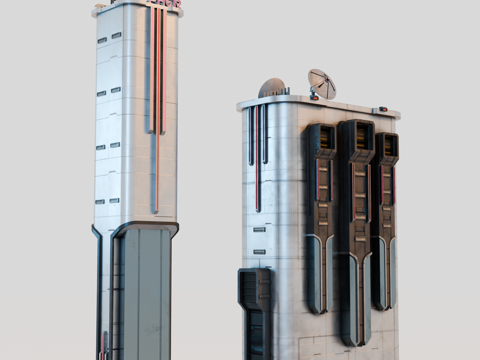 赛博朋克建筑 科幻建筑 商业街建筑 工业建筑 城市街道建筑su模型