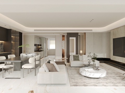 现代意式客餐厅 高级灰客餐厅 横厅客餐厅 轻奢意式客餐厅su模型