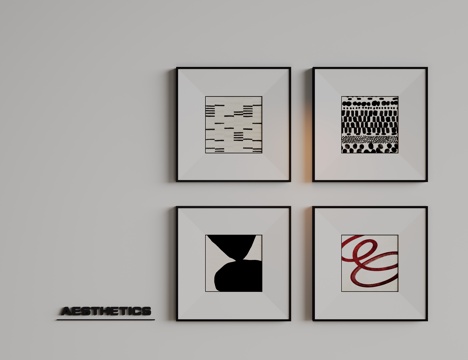 现代极简挂画 侘寂中古风挂画 奶油风装饰画 意式挂画 黑白灰su模型