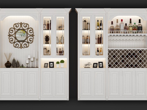 简欧12 美式欧式酒柜组合3d模型 
