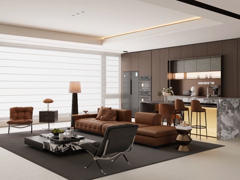 现代意式客餐厅 轻奢意式客餐厅 高级灰客餐厅 黑白灰客餐厅su模型