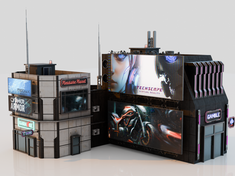 赛博朋克建筑 科幻建筑 商业街建筑 工业建筑 城市街道建筑su模型