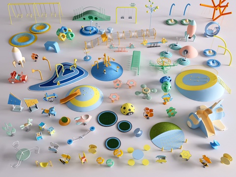 现代儿童游乐设施 户外娱乐器材 儿童游乐设备su模型