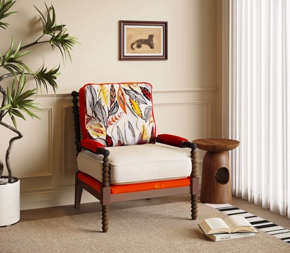 法式单人沙发 复古休闲椅su模型