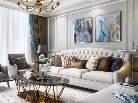  简欧轻奢会客厅3d模型 