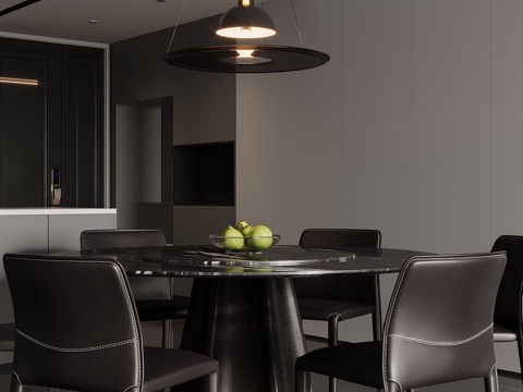 现代意式餐厅 餐桌椅 圆形餐桌su模型