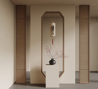 新中式玄关 入户装饰性玄关su模型