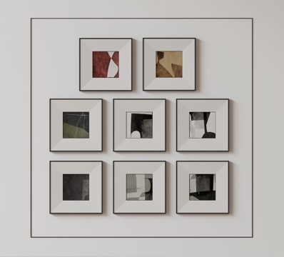 现代极简挂画 侘寂中古风挂画 奶油风装饰画 意式挂画 黑白灰su模型