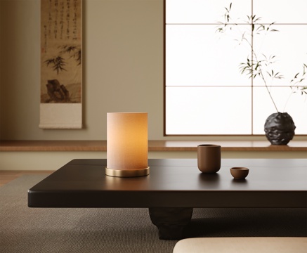 日式台灯 茶室 挂画 茶桌su模型