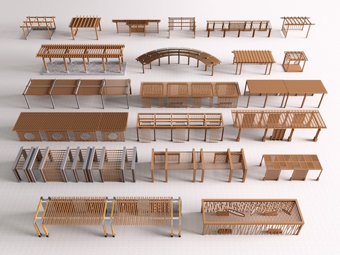  现代景观廊架 花架 葡萄架 长廊走廊 弧形廊架廊亭3d模型 