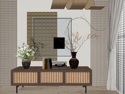 中古风花瓶植物装饰摆件su模型