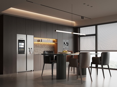 现代意式餐厅 餐桌椅 酒柜su模型