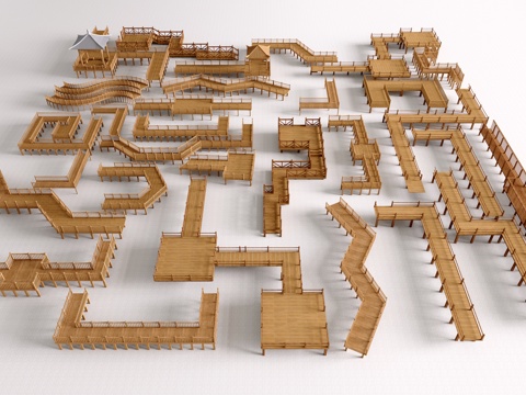 新中式景观木栈道 观景台 亭台水榭 中式栈道木桥 景观桥su模型