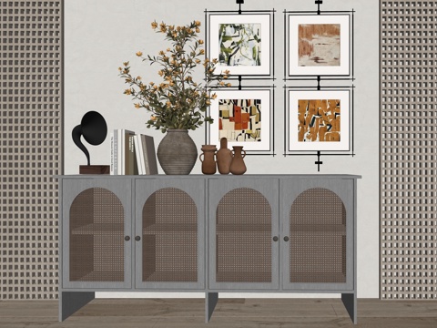 中古风花瓶植物装饰摆件su模型