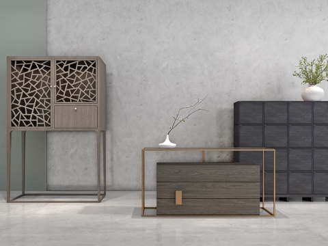  新中式边柜组合3d模型 