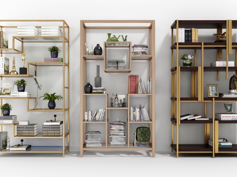  新中式现代博古架置物架组合3d模型 