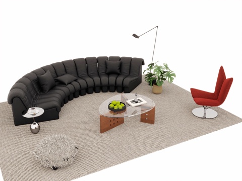  中古意式沙发组合_组合沙发_模块沙发_休闲沙发_皮质沙发3d模型 