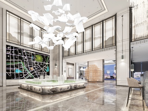 新中式售楼部大堂楼盘展示区3d模型 