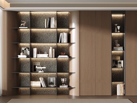 意式满墙书柜 中古开放式书柜 书籍 装饰柜su模型