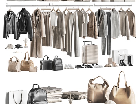 衣服 现代衣服 鞋子 包 挂衣架su模型su模型