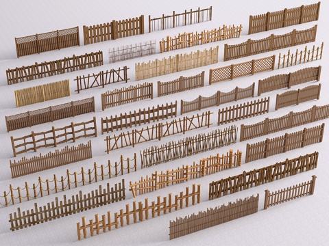 现代景观围栏 中式栏杆 木护栏 篱笆栅栏su模型