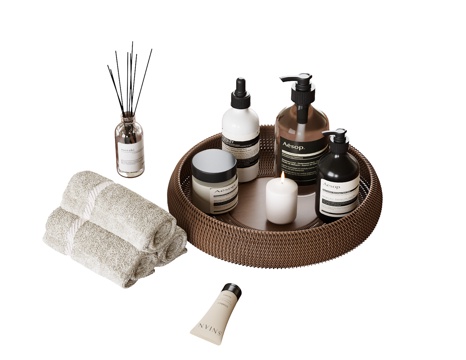  现代洗护用品 化妆品 毛巾 浴室用品3d模型 