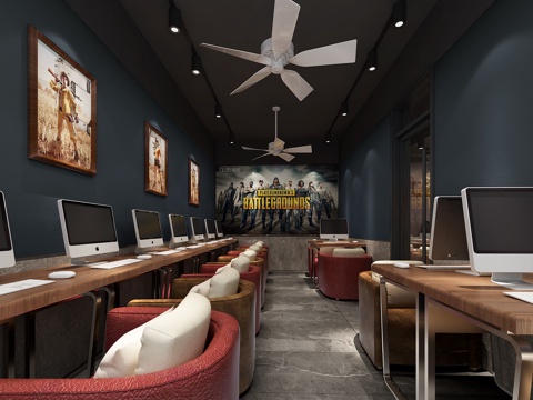  工业风网咖吧台 包间3d模型 