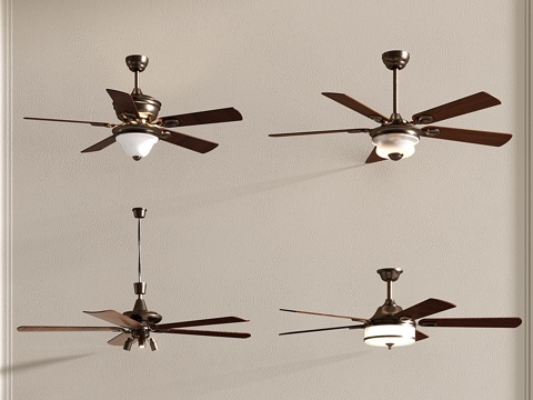 法式风扇灯 复古吊扇灯 电扇灯 吊灯su模型