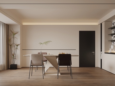 现代餐厅 餐桌椅 酒柜su模型