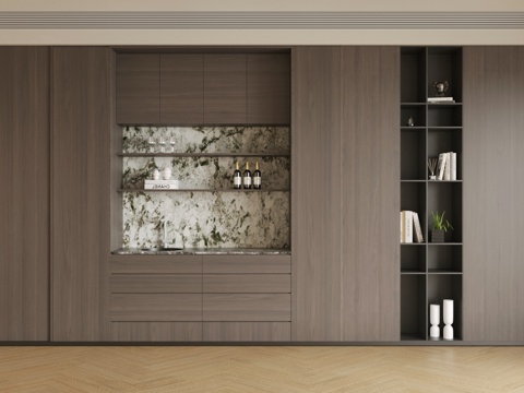 轻奢意式装饰柜 开放式收纳柜 客厅储物柜 客厅装饰柜 整排柜su模型