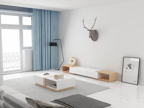  北欧客厅茶几电视柜3d模型 