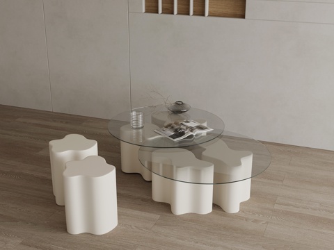 现代茶几 边几组合su模型