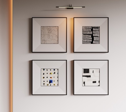 现代极简挂画 侘寂中古风挂画 奶油风装饰画 意式挂画 黑白灰su模型