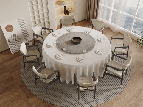 现代简约餐桌椅 圆形餐桌su模型