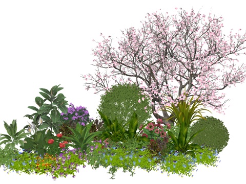 现代庭院植物花卉组合植物堆su模型
