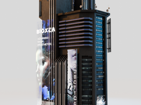 赛博朋克建筑 科幻建筑 商业街建筑 工业建筑 城市街道建筑su模型