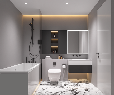  现代卫浴 带浴缸卫浴 高级灰卫生间 简约卫生间 卫浴柜 马桶3d模型 