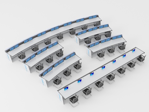 指挥控制台 控制台 控制台 办公桌 消防指挥中心控制台 调度su模型